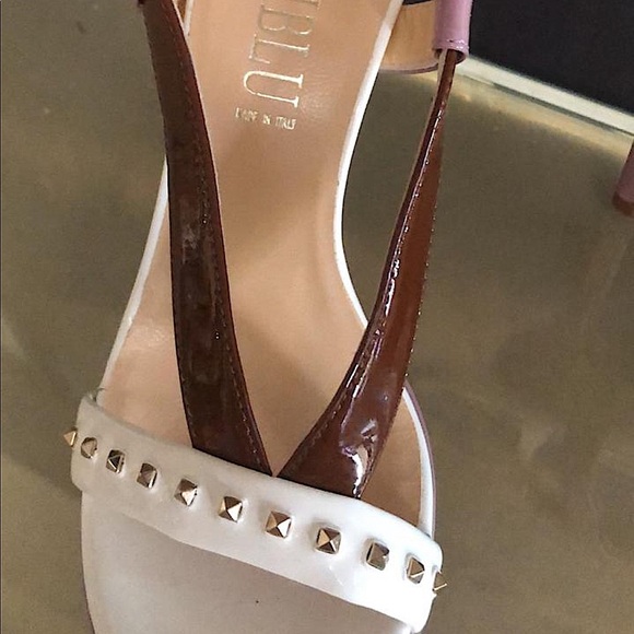 Loriblu made in Italy white brown studded high heel genuine leather sandals - Picture 3 of 6
